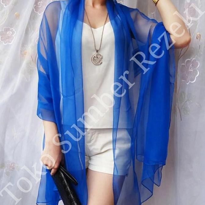 ready Syal Polos Scarf Blue Chiffon Shawl Selendang Biru Cotton Kain Leher