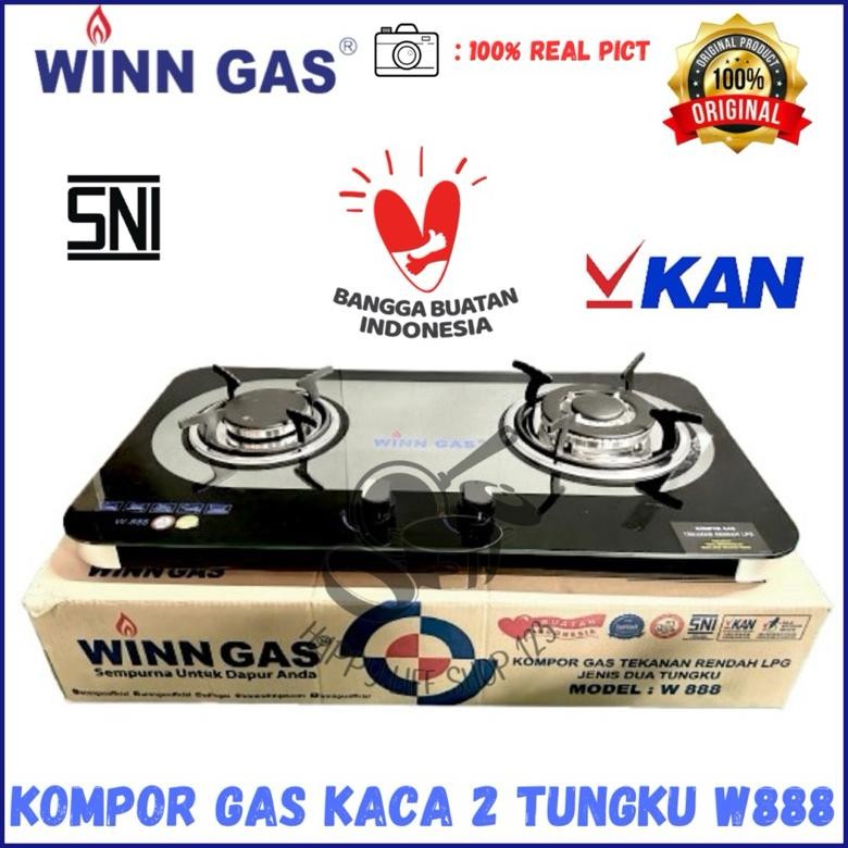 READY STOK Kompor Winn Gas 2 Tungku Kaca W 888 / Kompor Gas 2 Tungku Kaca W 888 / Kompor Kaca Winn G