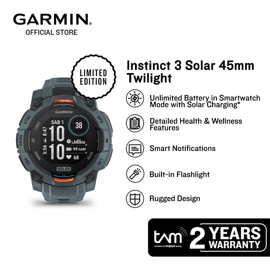 Garmin Instinct 3 Solar - Smartwatch GPS Rugged 45mm Black Charcoal