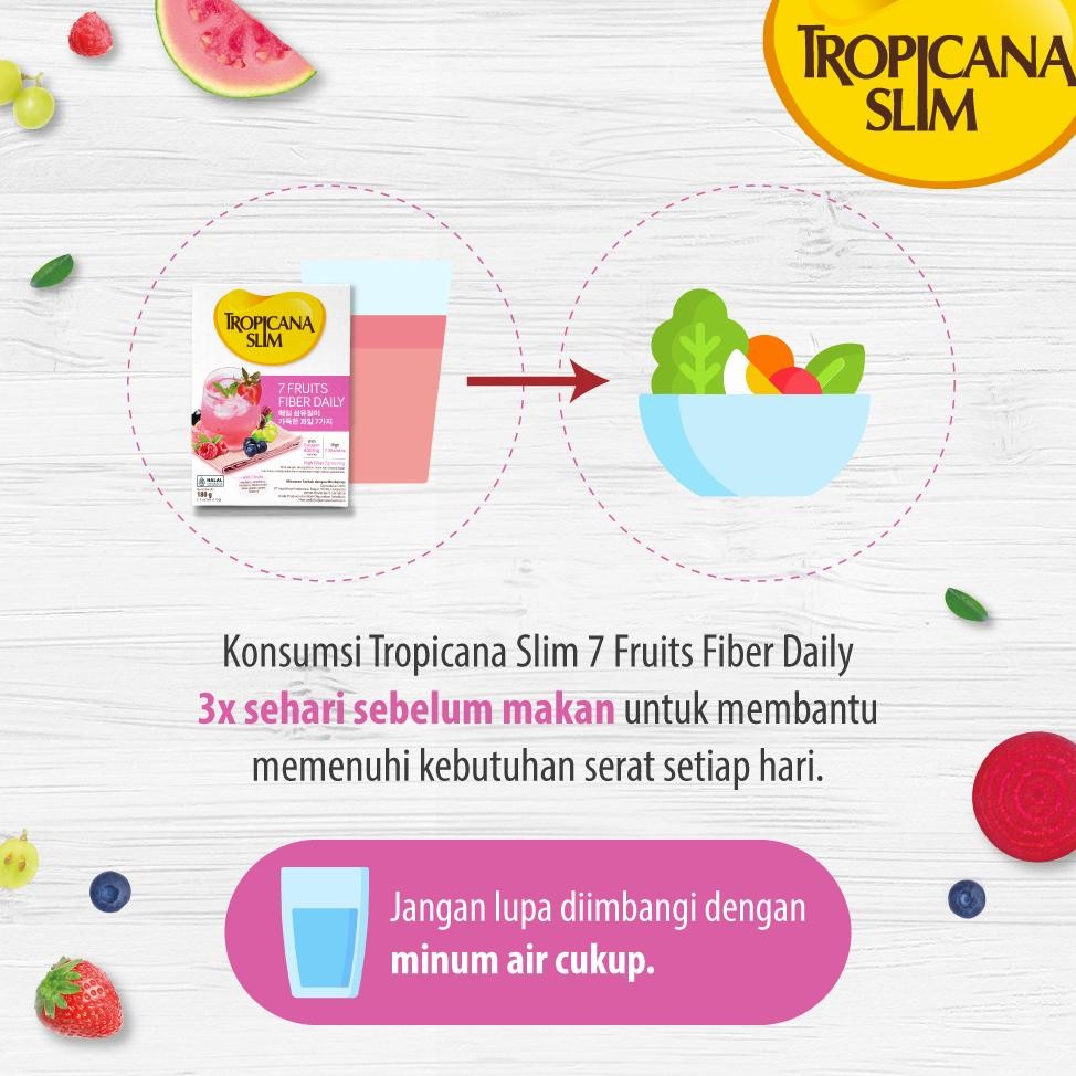 

Tropicana Slim 7 Fruits Fiber Daily Drink with Collagen - Minuman Diet Tinggi Serat dengan Kolagen