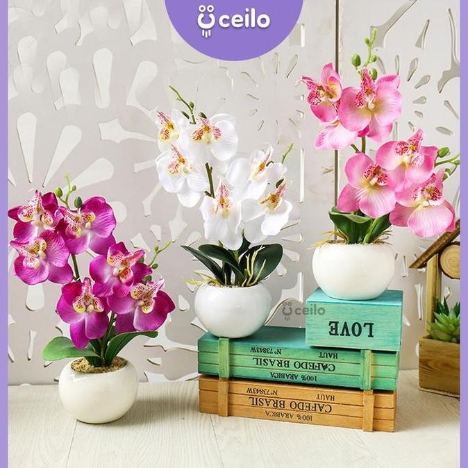 

CEILO Bunga Anggrek Hias Artificial Premium Orchid Flower Tanaman Dekorasi Plastik Anggrek Latex Hadiah Pot