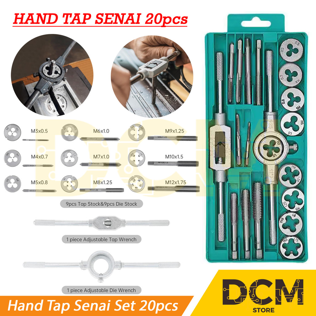 Hand Tap Set 20Pcs Senai Snai Tapping Die Alat Pembuat Drat Luar Dalam