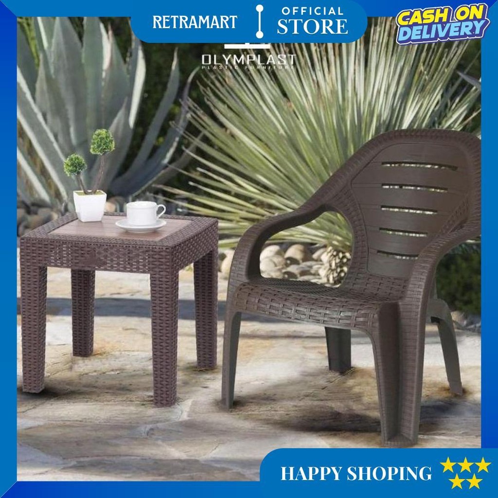 Ol 509 - Olymplast Kursi Santai Modern / Bangku Sandar Plastik Rotan Anyam Anyaman Pendek / Kursi Te