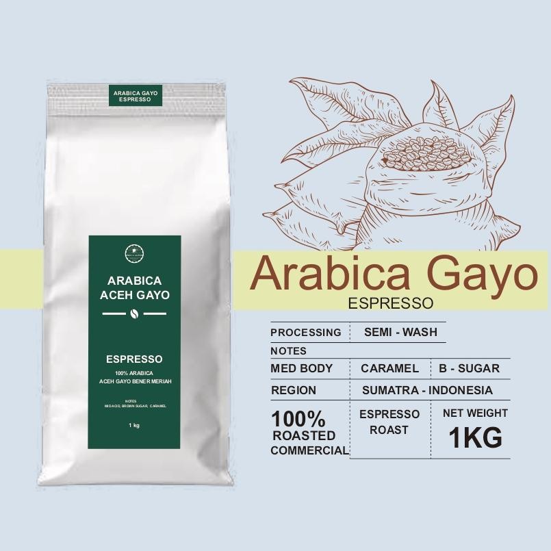 

NEW!!! Biji Kopi 100% Arabica ACEH GAYO Roasted Commercial 1kg - ESPRESSO