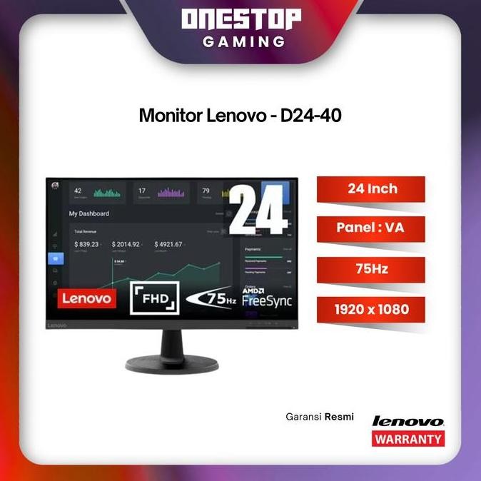 Premium Lenovo D24-40 24 Inch - FHD 75Hz FreeSync HDMI D-Sub Monitor