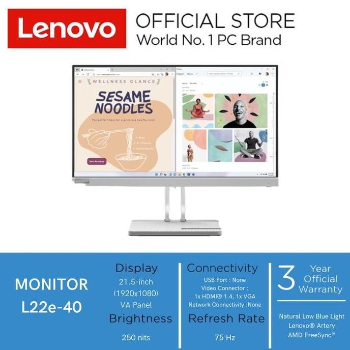 Premium Monitor LED Lenovo L22e-40 22" Full-HD HDMI 75Hz