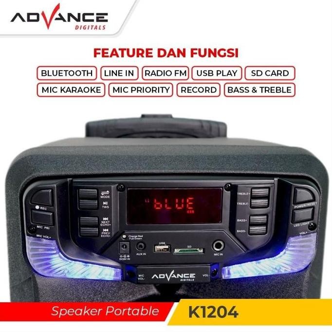 Speaker Bluetooth Advance K1204/Speaker Portable 12 Inch - Free 1 Mic New Stok