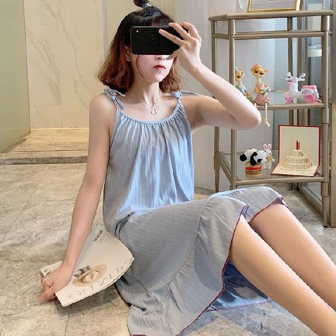 DASTER KOREAN TALI SATU BAJU TIDUR WANITA DEWASA MOTIF POLOS TANPA LENGAN DRESS PIYAMA UKURAN PENDEK