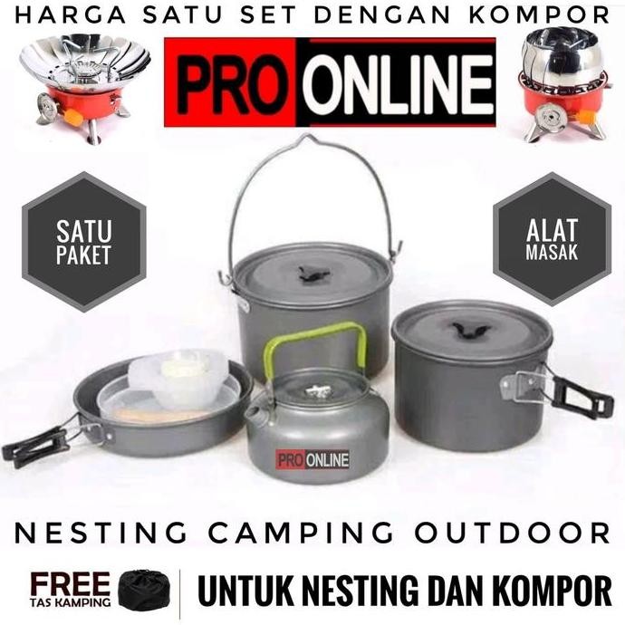 Paket Cooking Set Ds 700 - Nesting Alat Masak Kompor Camping Nesting Teko Dan Kompor Portable