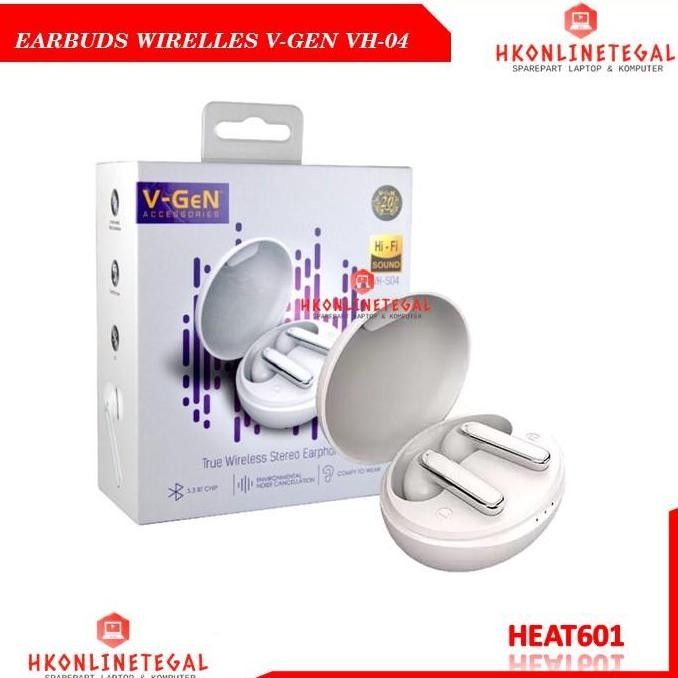 Tws V-Gen Vh-S04 Earphone Bluetooth Wireless Enc Type C Bluetooth 5.3 New Stok