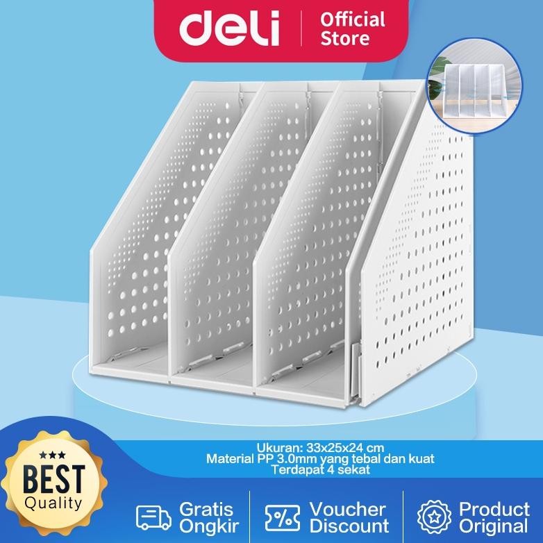 

Deli Magazine Container / Rak Buku / File Tray Plastik 4 Sekat Bisa Ditekuk Adjustable 78996