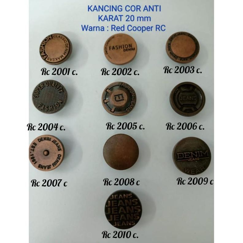 KANCING JEANS 20 MM COR ANTI KARAT ISI 500 PCS AST