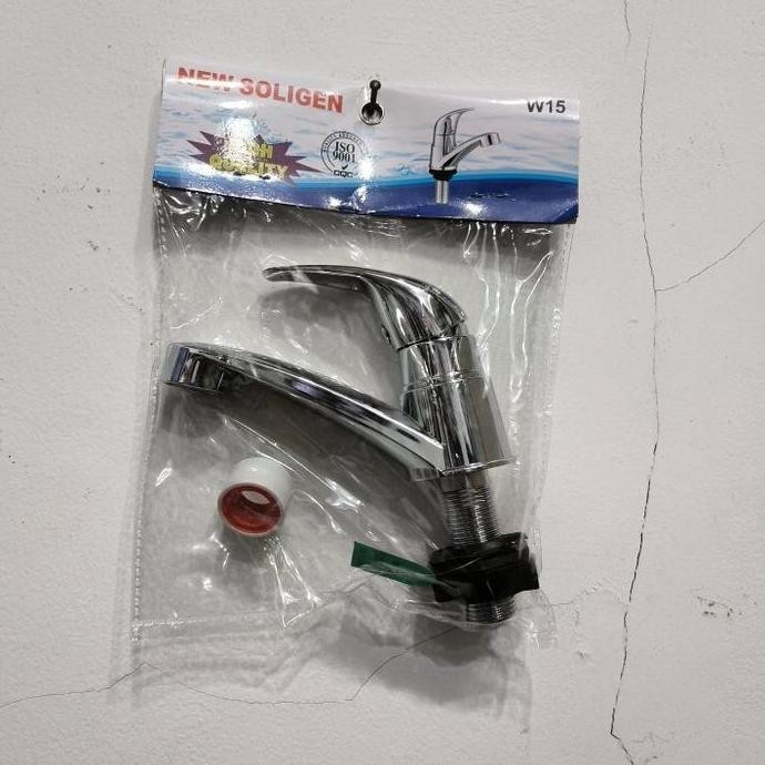 Termurah W15 Nekel Kran Wastafel Cuci Tangan Soligen W15 Crome Nekel