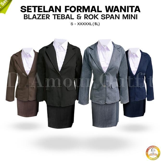 Tersedia One Set Setelan Jas Blazer Rok Span Mini Pendek Wanita Stelan Jas Kerja Kantor Cewe Polos D