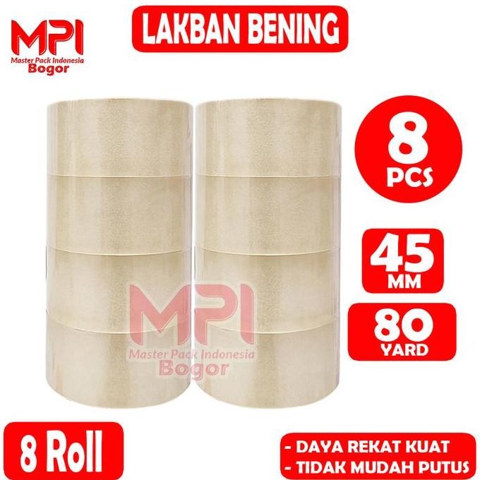 

Ready Stock 8 Pcs - Lakban Bening 45 Mm X 80 Yard - Lakban Mpi Packing Hemat - Master Pack Indonesia Bogor