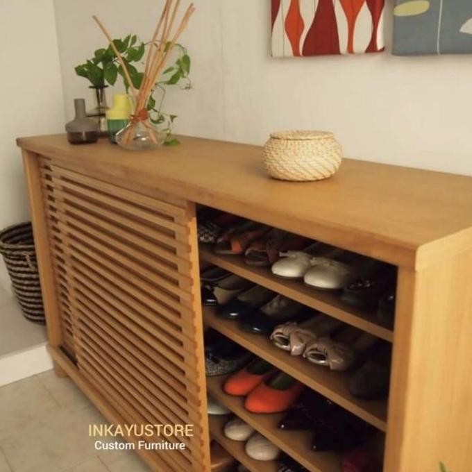 (BestPrice) Lemari sepatu minimalis kayu jati solid, Almari sepatu kayu jati solid