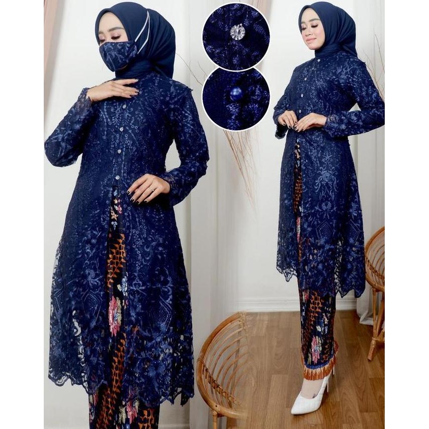Tersedia Tunik kancing depan busui modern One Set Kebaya Tunik Kancing Depan Tunik Brokat kebaya Mod