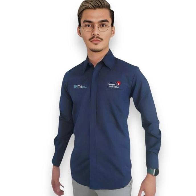 Tersedia Kemeja Seragam Bumn Telkom Indonesia Warna Navy Putih Pria wanita full bordir