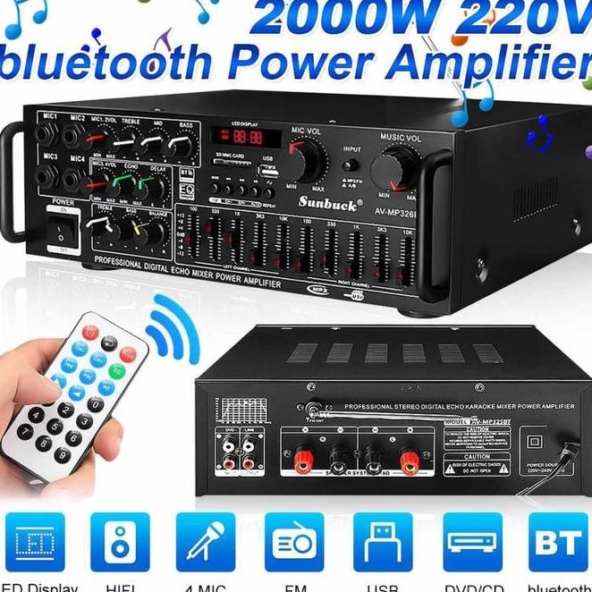 SUNBUEK 326BT AMPLI BAGUS KARAOKE MURAH AMPLIFIER VOWER AMPLI KARAOKE MURAH 2000 WATT EQ BLUTOOTH SA