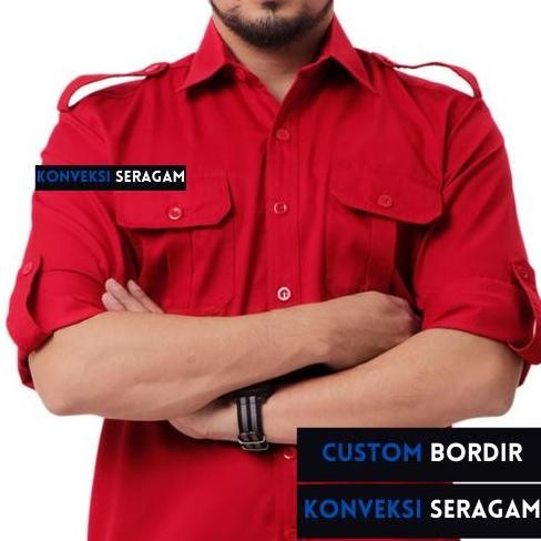 Tersedia PDL Baju Kemeja Seragam Kerja Pakaian Dinas Lapangan Merah Bisa Bordir