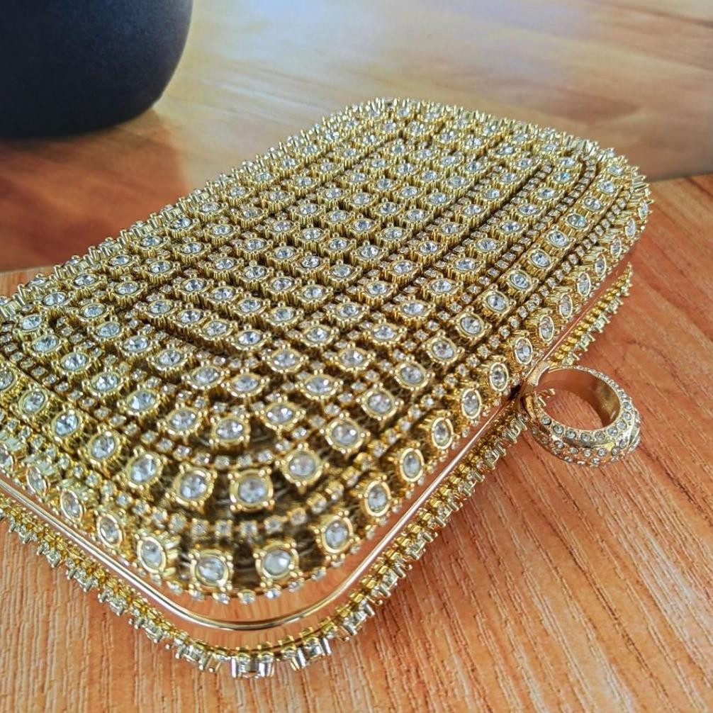Tas Pesta Clutch Import Wanita Elegan Mewah Premium Tas Kondangan Kekinian Pengantin Kristal 705579 