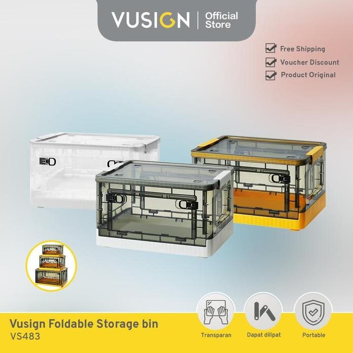 

Terlaris Vusign Foldable Storage Box Plastik Transparan Beroda Dilipat Vs48X