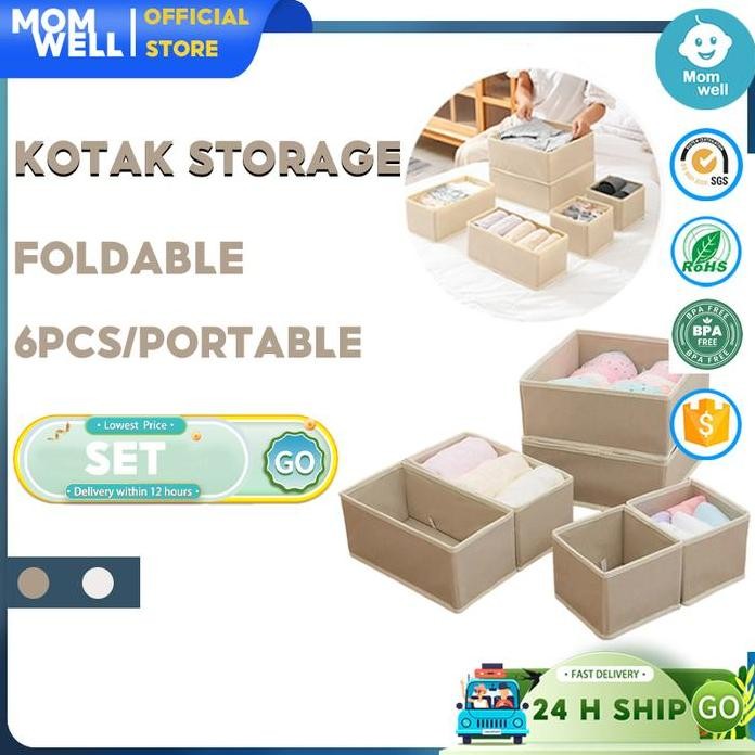 

Terlaris Momwell Kotak Penyimpanan Serbaguna Set 6 Storage Box Organizer Kain Sekat Lemari Tempat Penyimpanan Abu Pakaian