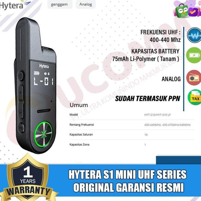 Grosir Hytera S1 Mini Series Uhf Hytera S1 Mini Walkie Talkie Hytera S1 Mini Uhf 400 Original Garans