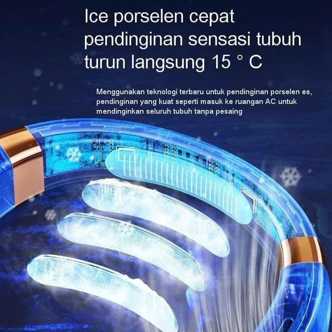 Kipas Angin Gantung Leher Portable 5-Speed Lampu Warna Warni Tanpa Baling-Baling