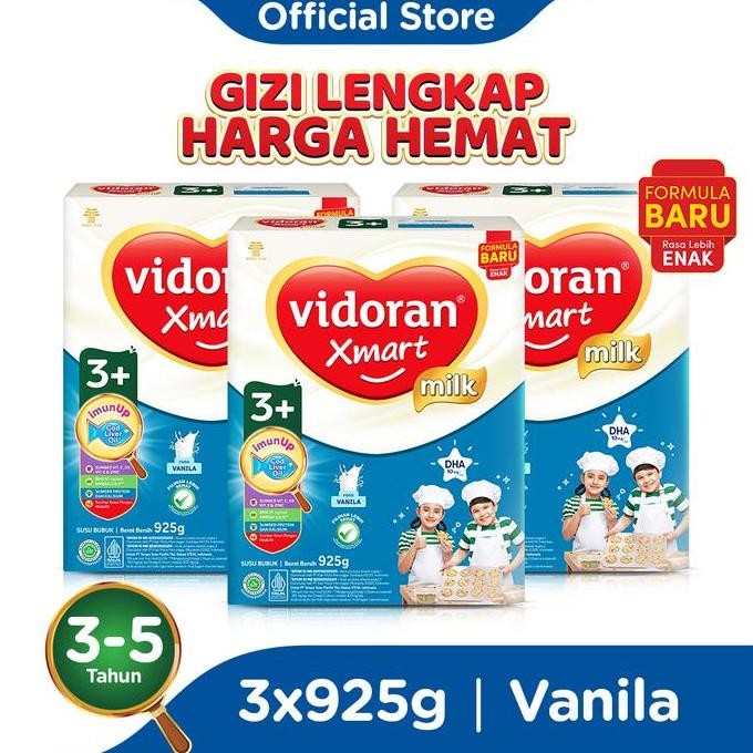 

vidoran Xmart 3+ Vanilla 925gr Susu Pertumbuhan Anak 3-5 Tahun - 3 box (Bubuk) - Exp : 04.2026