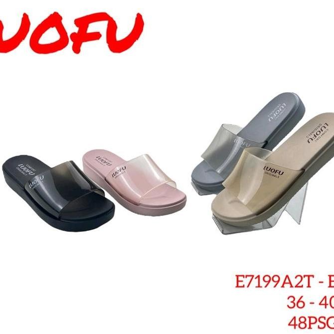 Tersedia Sendal Wanita Dewasa Luofu Cewek Slop Ringan Transparan E7199A2T Ringan Sandal Karet