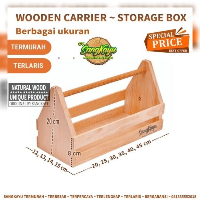 

Terlaris Multi Purpose Wooden Carrier 25X12X20Cm Rustic Style Tools Storage Box