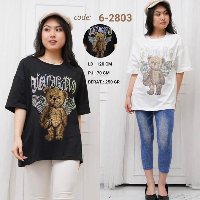 Tersedia KAOS MOTE LUXURY MOTIF BERUANG SAYAP UKURAN OVERSIZE KAOS CEWEK BAJU KAOS Wanita KAOS ATASA