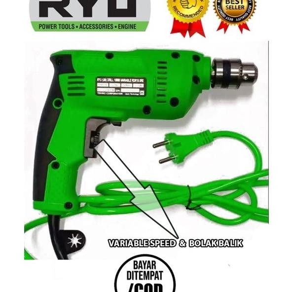 Carlosmomok12 Ryu Mesin Bor Tangan Listrik 10Mm Bolak Balik Variabel Speed Rdr10-3Re Free 1 Set Aren