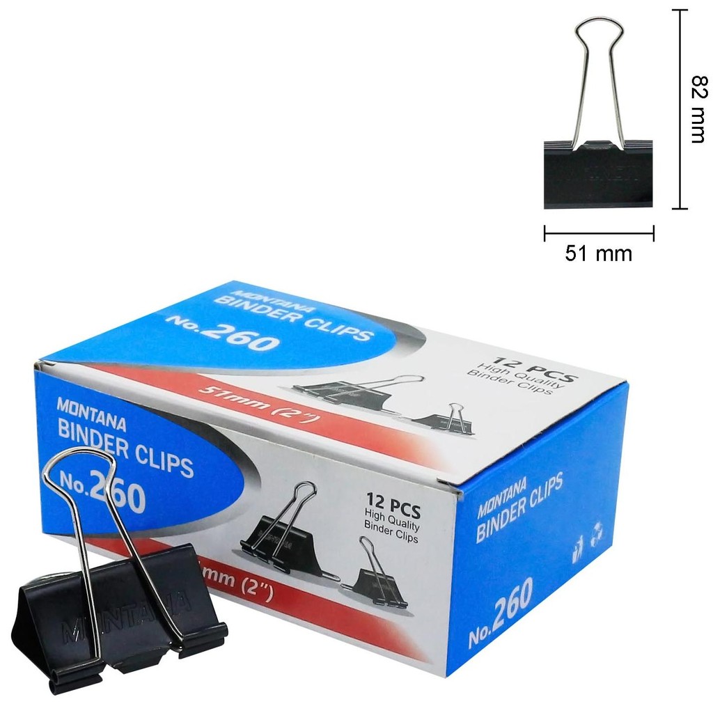 

MONTANA PAKET BINDER CLIP 1 LUSIN MTBC-260 + MTBC-200 + MTBC-155 + MTBC-111 + MTBC-107