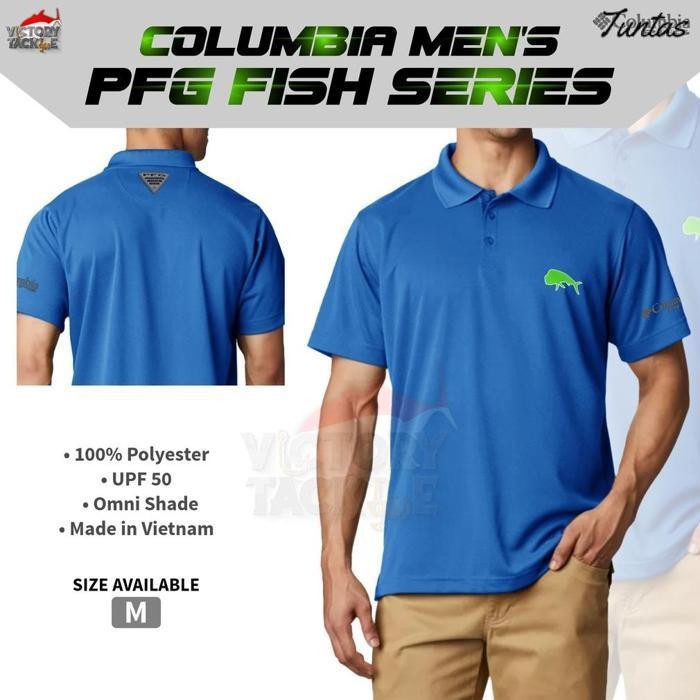 Promo Columbia Men'S Pfg Fish Series Polo Shirt Hyper Blue/Dorado
