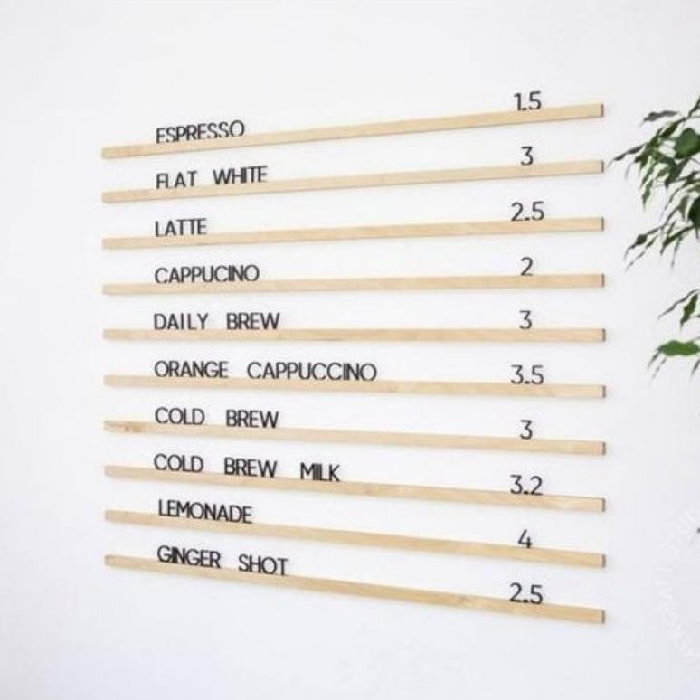 

Huruf untuk menu kayu/ Wall Wood Cafe Menu Board