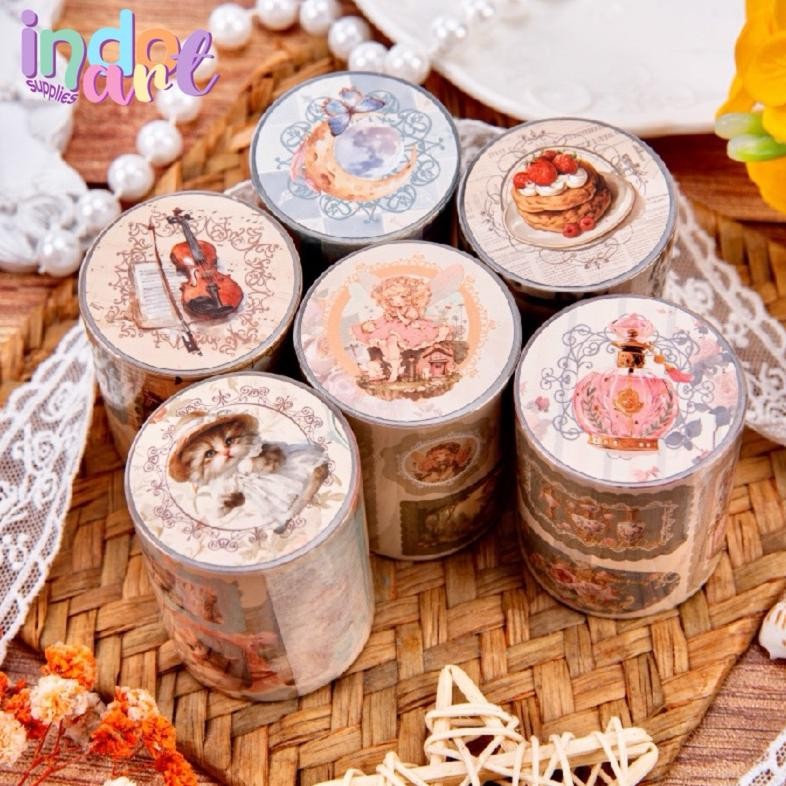 

(IAS) Washi Tape Sticker Roll Kiss Journal Scrapbook Cut Vintage Retro Dessert Pastel Cute Cafe Tea Deco Music Food AST