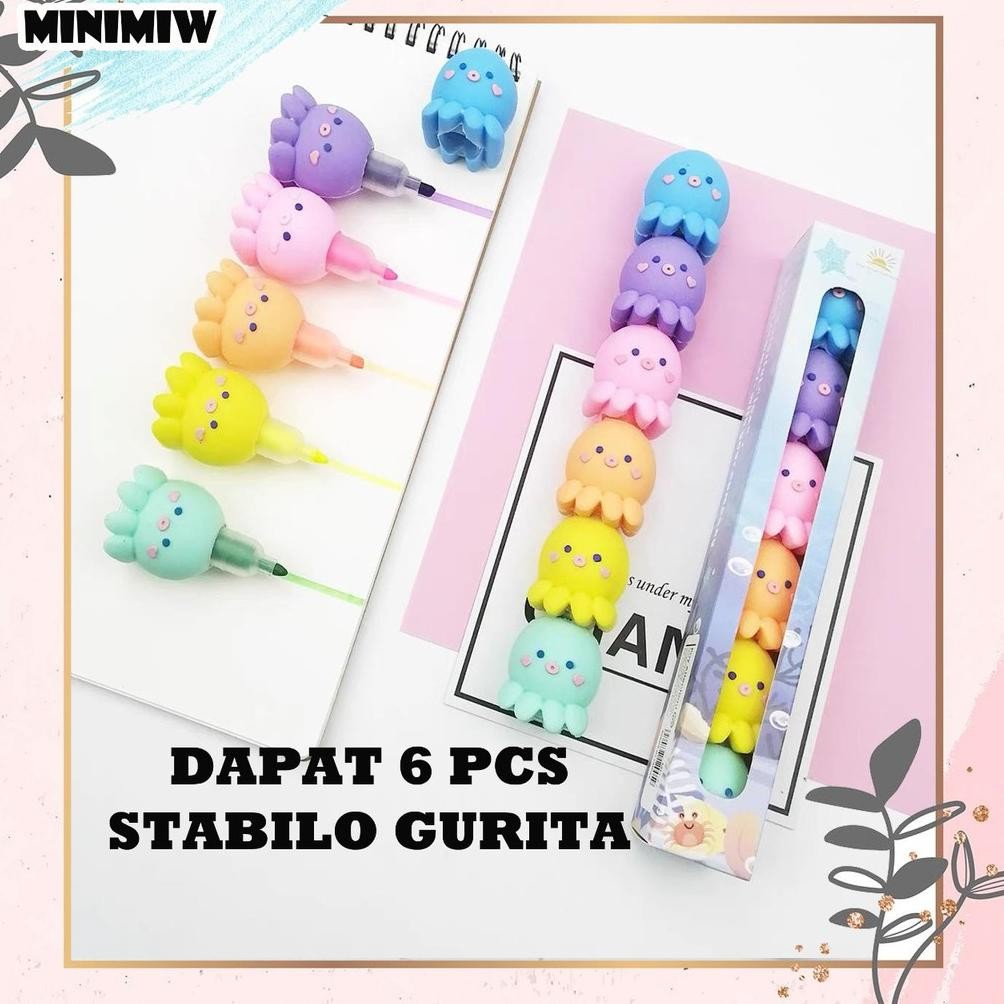 

SET STABILO HIGHLIGHTER OCTOPUS ISI 6 PCS SPIDOL WARNA WARNI GURITA PASTEL LUCU IMUT