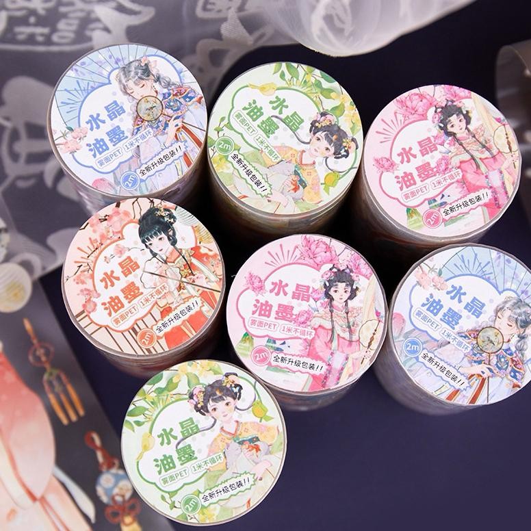 

(3AC) washi tape selotip transparan hologram perempuan kuno china ancient dress girl magical unik AST