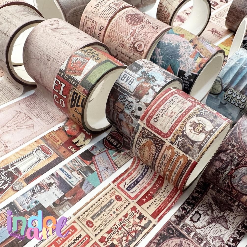 

(IAS) WS18 - Washi Tape Masking Tape Vintage Retro Leonardo Davinci Vintage Handwriting Cola Good Vibes 1990 isi 4 pcs AST