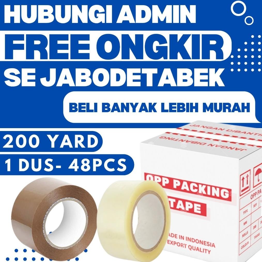 

1 DUS 48 PCS Lakban 45mm 200 Yard Bening Coklat Plakban 2 Inch 200YARD OPP Packing Tape 2" Inci 200Y AST