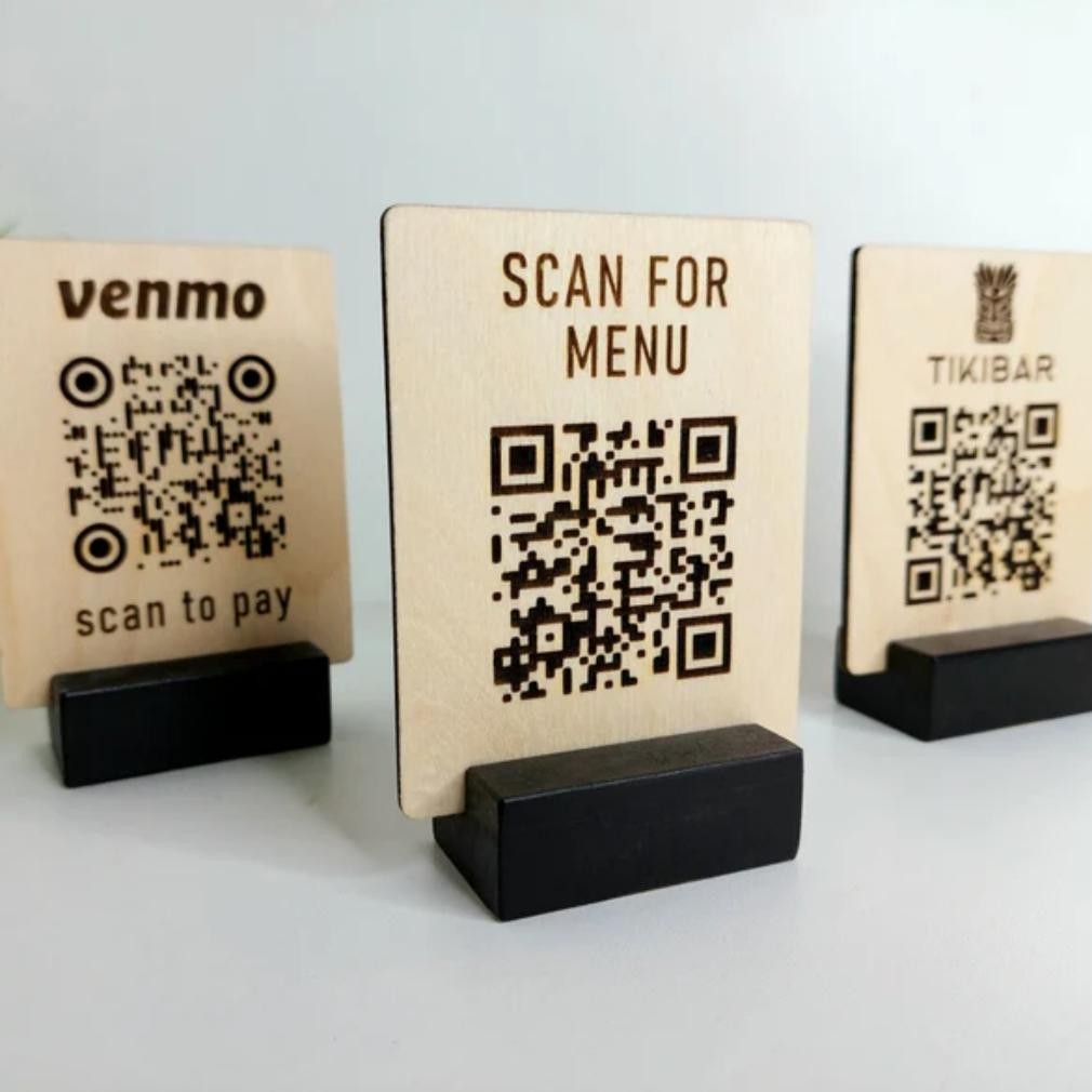 Aksesoris Cafe Wooden Barcode Sign / QR Code Sign Kayu / Custom Papan QRIS Menu Kayu