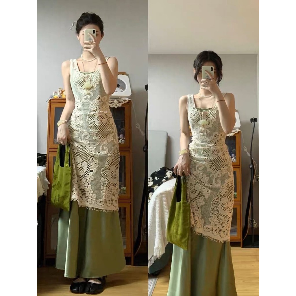 Gaun Rompi Renda Gaya Cina Baru Wanita+Setelan Baju Bertali