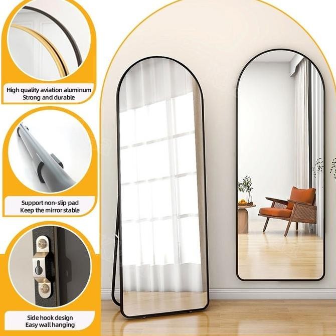 [Upgrade-Kemasan kayu]Kaca Cermin Full Body Cermin Wall Mirror Standing Mirror Cermin Yang Dipasang 