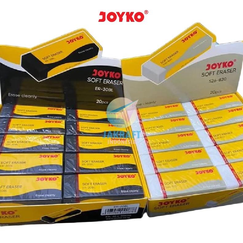

(20 Pcs) GROSIR Penghapus Pensil Besar JOYKO ER-20BL Hitam Black / 526-B20 Putih White Dust Free Eraser Super Bersih Seperti Boxy | PACK