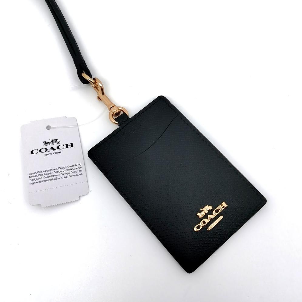 

Coach Metal Logo Card Holder ID Lanyard Black Gold AST