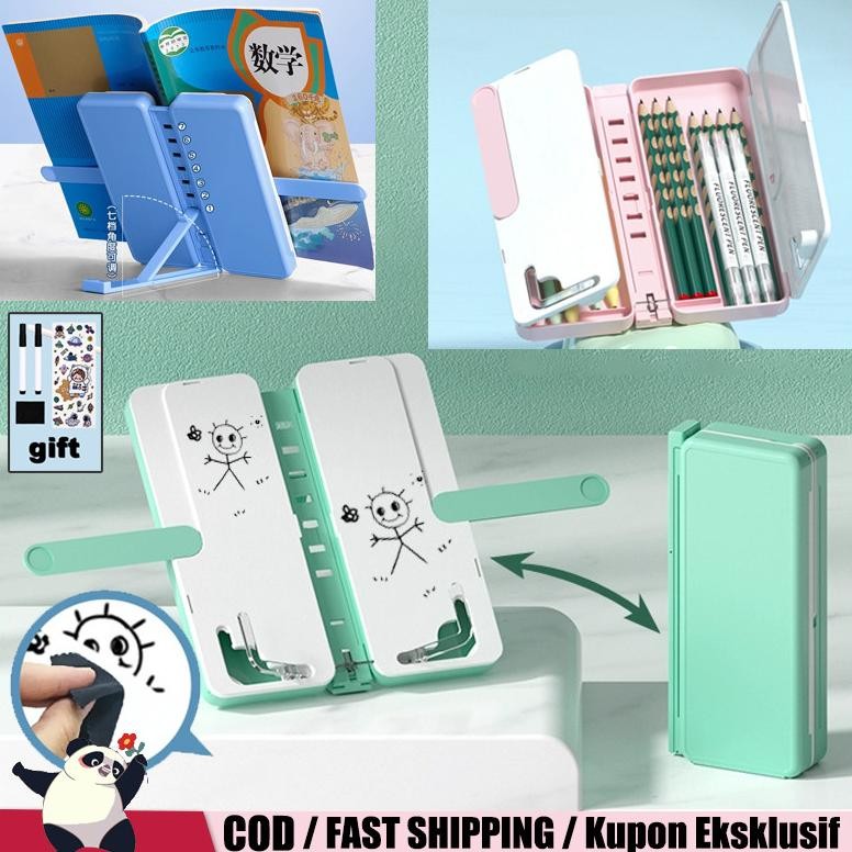 

2IN1 Tempat Pensil Multifungsi Pencil Case Book Holder Kotak Pensil Lipat dengan Tatakan Buku dan Papan AST