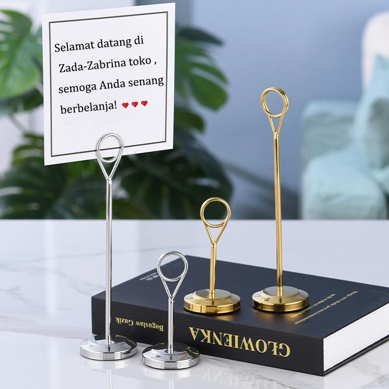 

Dudukan mini menu desktop / 25cm Yang Nomor Meja Stainless Steel Table Number Stand Tatakan Holder Foto Price Tag AST