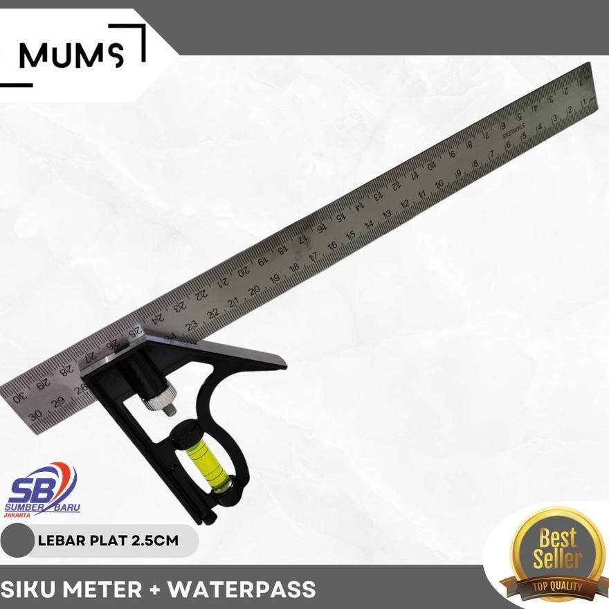 

Siku Meter Tukang 30cm Penggaris Besi Sudut L + Waterpass SBJ AST